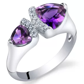 Amethyst Two-Stone Ring Sterling Silver Trillion Cut 1 Carat Size 9