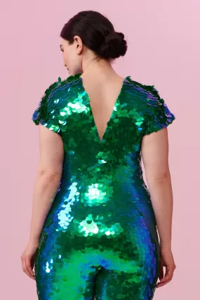 APHRODITE SEQUIN JUMPSUIT - EMERALD