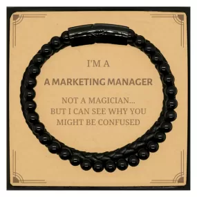 Badass Marketing Manager Gifts, I'm Marketing Manager not a magician, Sarcastic Stone Leather Bracelets for Marketing Manager Birthday Christmas for  Men, Women, Friends, Coworkers