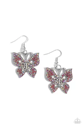 Bejeweled Breeze Pink Rhinestone Butterfly Earrings - Paparazzi Accessories