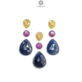 Blue Pink & Yellow Sapphire Gemstone Rose Cut : 29.10cts Natural Untreated Sapphire Pear And Round Shape 6mm - 15.5*11.5mm 9pcs Sets