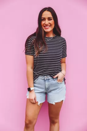 Brittany Striped Top-Navy