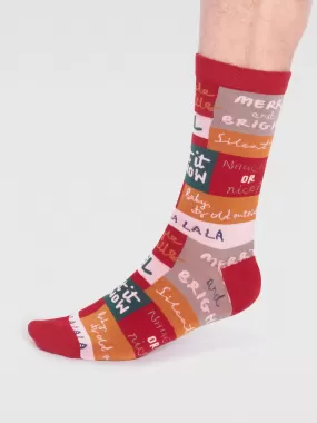 Caleb Organic Cotton Christmas Slogan Socks - Bright Red