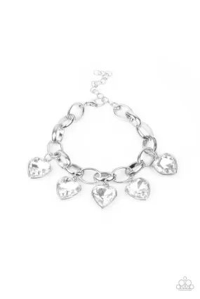 Candy Heart Charmer White Rhinestone Heart Charm Bracelet - Paparazzi Accessories