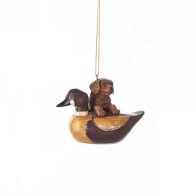 Chocolate Resin Puppy With Duck Ornament