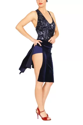 Dark Blue Sequined Velvet Tango Dress