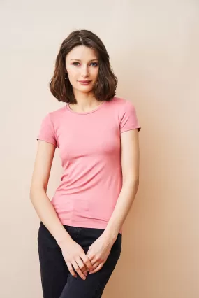 Majestic Soft Touch Short Sleeve Crewneck in Bouton De Rose