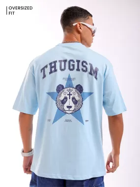 Men Blue Oversized Fit Back Printed T-Shirt