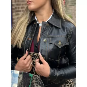 Modfather Clothing - Women's Leather Black - Trucker Jacket