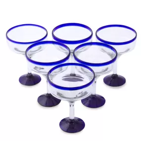 Novica Cobalt Contrasts Blown Glass Margarita Glasses (Set Of 6)