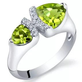 Peridot Two-Stone Ring Sterling Silver Trillion Cut 1 Carat Size 9