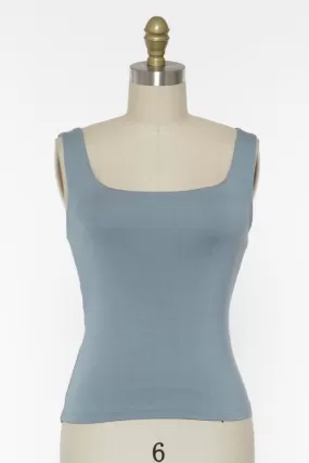 Rayon Tank Top W Square Neckline - Ash Blue