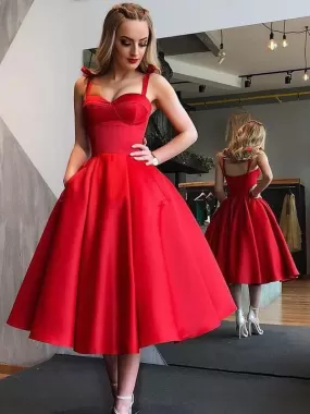 Red Homecoming Dresses A Line Vintage Tea-length Prom Dress Sexy Party Dress ER1000