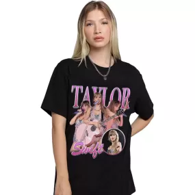 Taylor Swift Vintage Pink Tee - Black