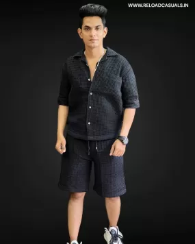 Waffles Block Pattern Shorts Set - Combo