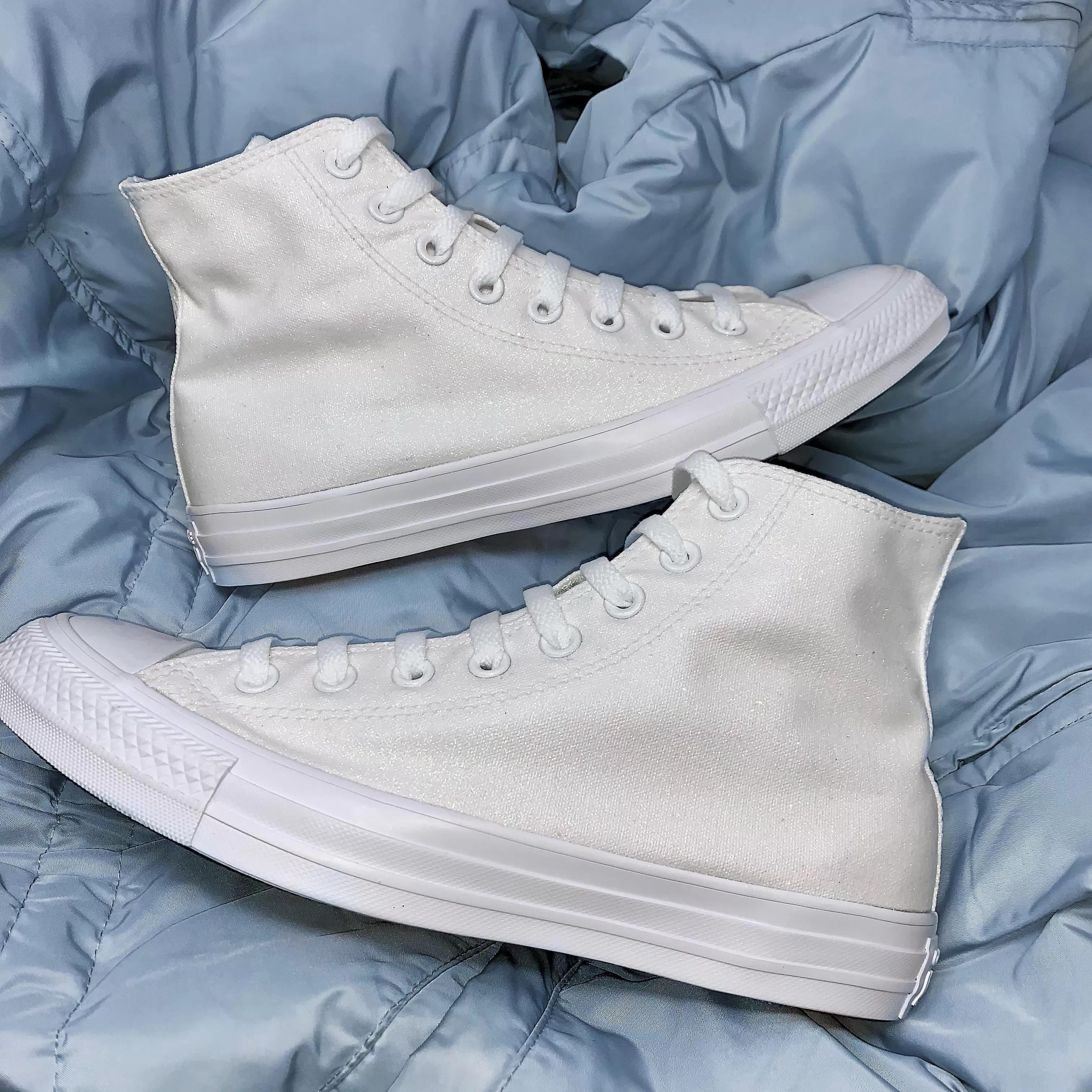 White Glitter Hi Top Converse